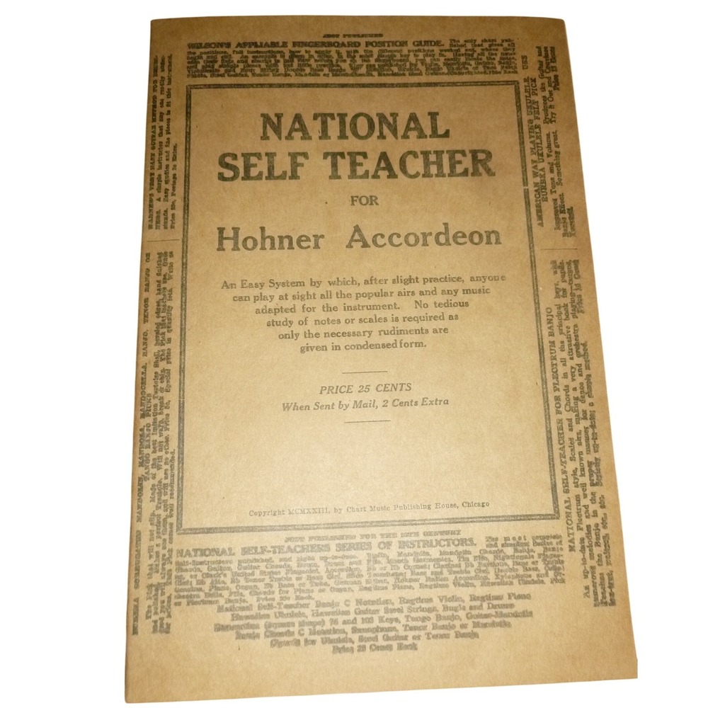 Vintage 1923 National‎ Self Teacher Hohner Accordeon Music Instruction Book